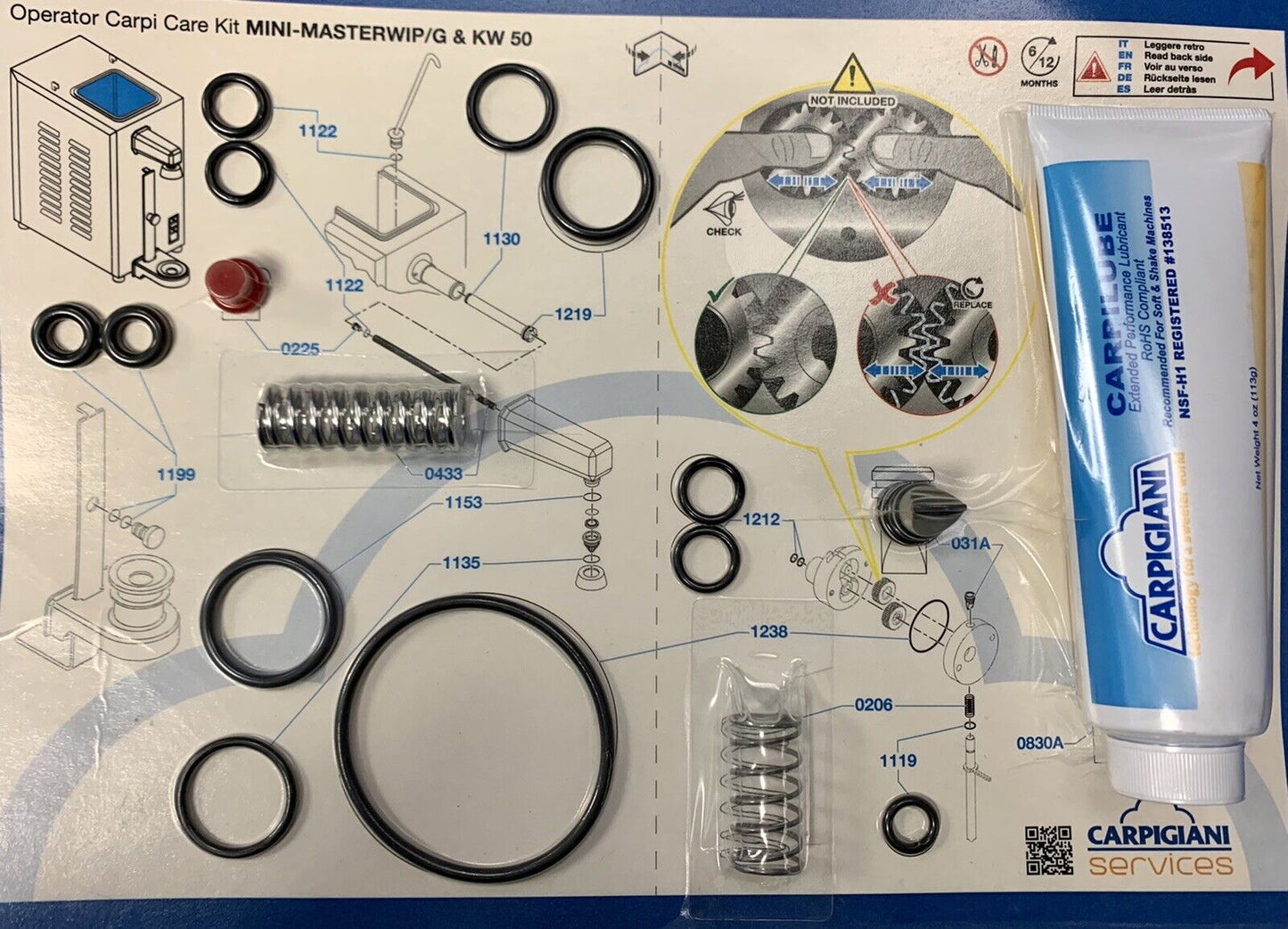 Carpigiani Parts Coldelite Whipped Cream Machine Tune UP Kit Model KW 50