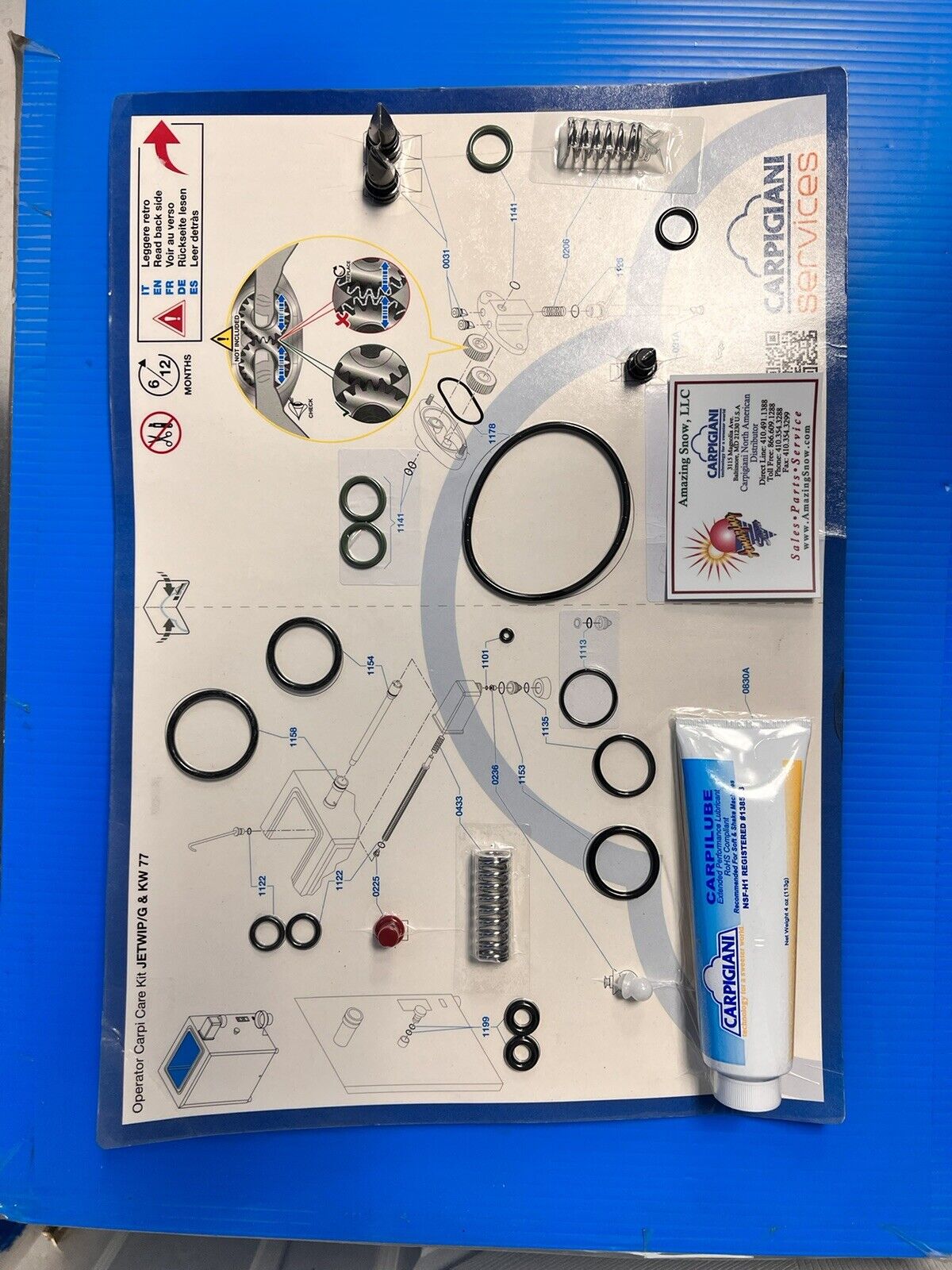 Carpigiani Whipped Cream Machine Tune UP Kit Model KW 77 & JETWIP/G