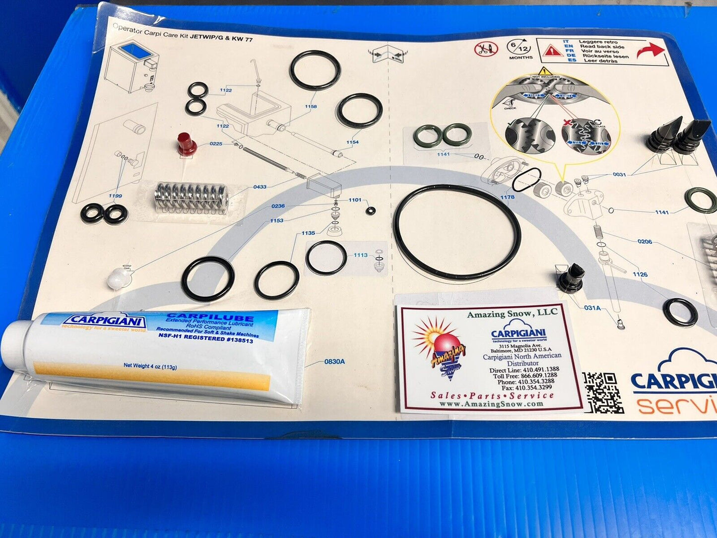Carpigiani Whipped Cream Machine Tune UP Kit Model KW 77 & JETWIP/G