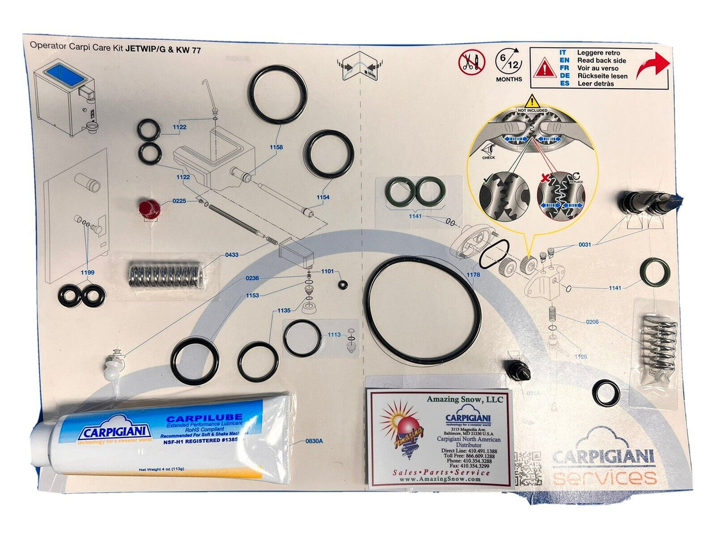 Carpigiani Parts Coldelite  Whipped Cream Machine Tune UP Kit Model KW 77