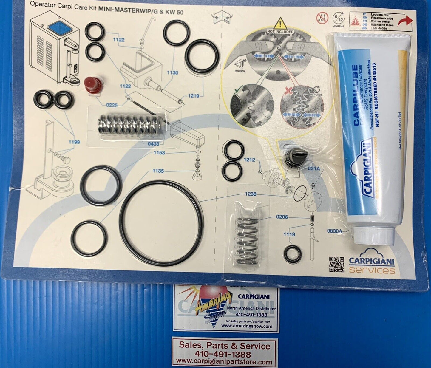Carpigiani Parts Coldelite  Whipped Cream Machine Tune UP Kit Model KW 50